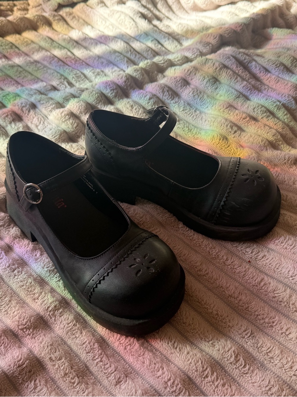 Black Mary Jane Kids Shoes with Flower Cutout